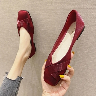 女鞋 方头平底大码 女秀禾婚纱两穿结婚新娘孕妇不累脚单鞋 红色婚鞋