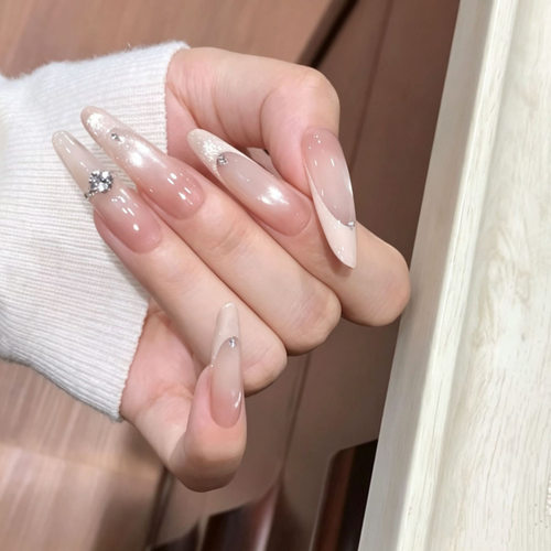 【白色回忆】手工穿戴甲冰透粉调渐变法式裸粉猫眼显白高级感美甲