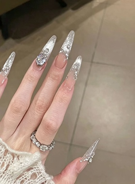 【白茶失梦】纯欲清冷感爆闪月光白色晶石猫眼设计感轻奢美甲贴片