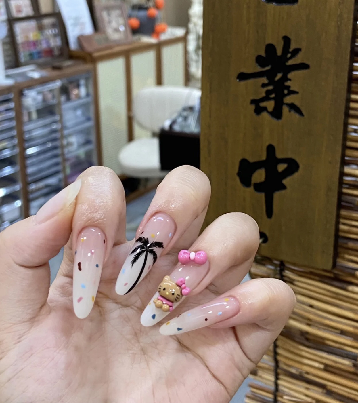 kitty纯手工穿戴甲渐变椰子树手绘椰树卡通ins可爱美甲指甲