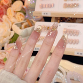猫眼爆闪香槟金碎钻温柔显白美甲贴 手工穿戴甲气质款 四季 杏雾