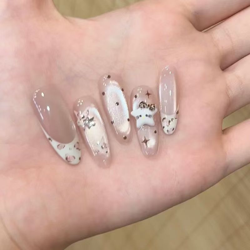 豹纹小喵手工穿戴甲粉色波点猫眼可爱kitty星星ins甜酷少女心美甲