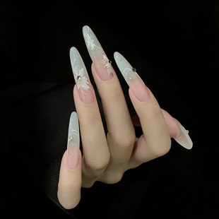 【月兰玉白】手工穿戴甲气质渐变裸色乳白色显白高级感美甲贴长款