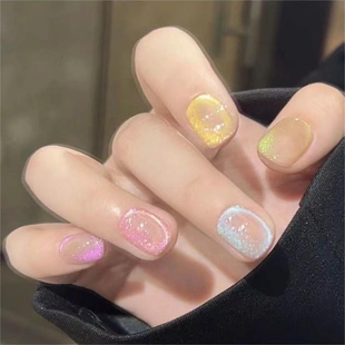 纯手工穿戴甲彩虹泡泡缤纷七彩猫眼玻璃珠夏日轻奢时尚百搭ins风