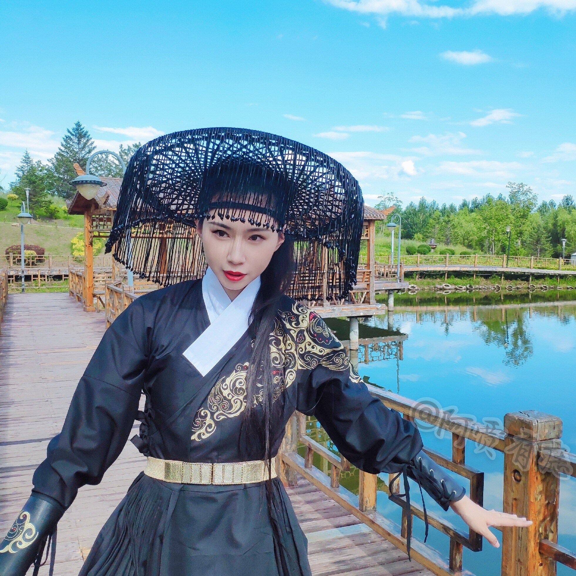 流苏斗笠幕篱串珠帷帽 汉服大侠帽古风配饰cosplay道具竹编侠客帽