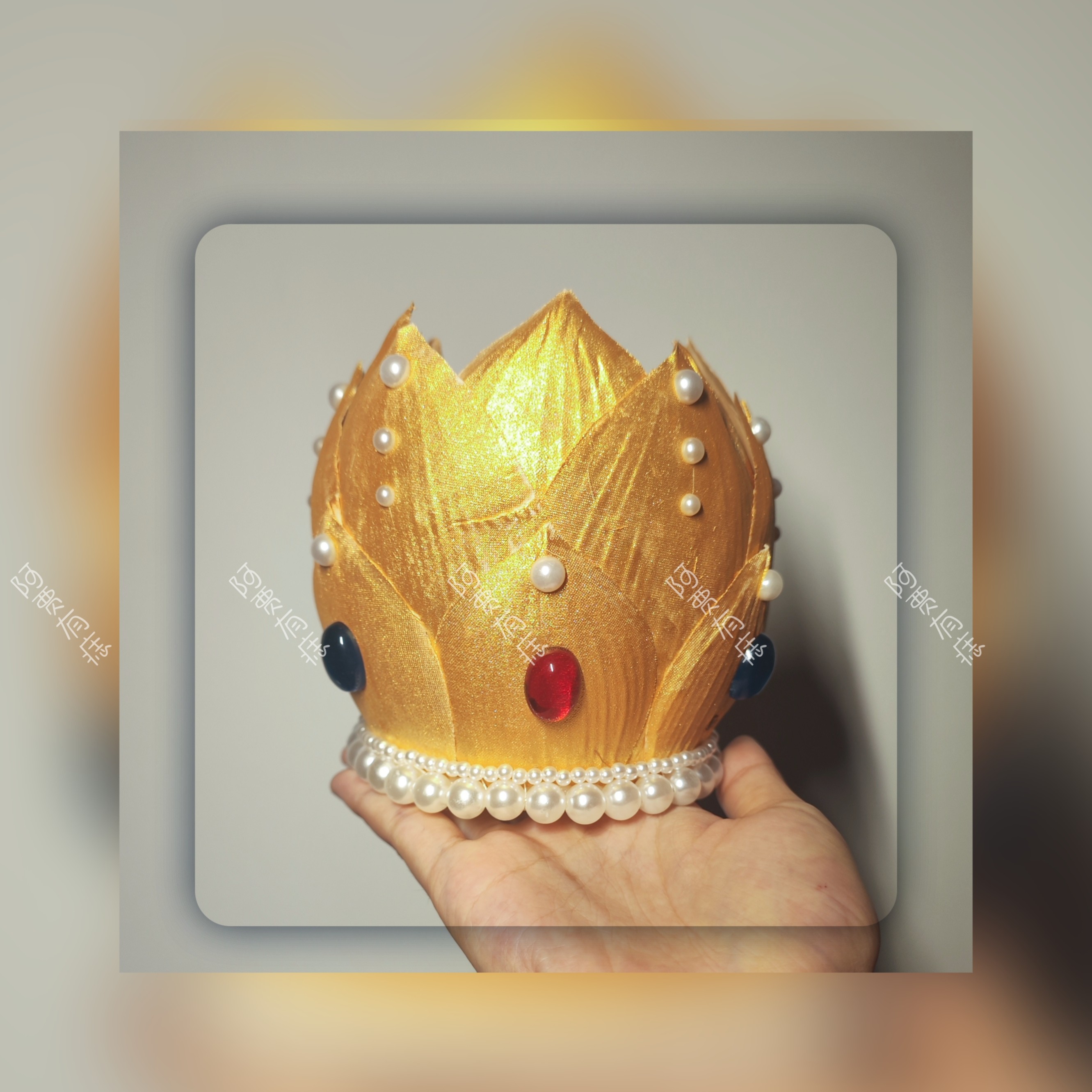 金色莲花冠 汉服花冠古风仙女头饰宋冠珍珠多宝色大戒面莲花发冠