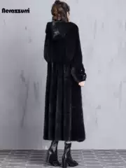 Nerazzurri Women's Mink Coat 2021 New Style Hooded Skirt-Style Plus Size Full Mink Fur Long Coat