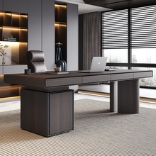 意式极简书桌实木成人家用轻奢书房客厅办公电脑桌台式可放主机