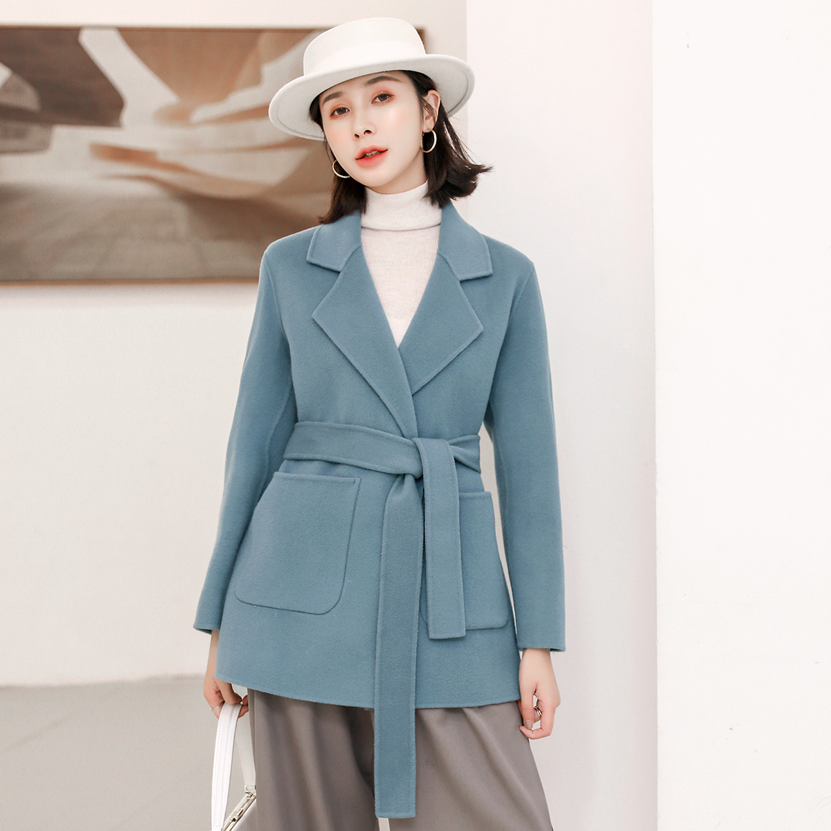 2021新款双面呢羊毛大衣女小个子毛呢外套中长款零羊绒大衣女秋装