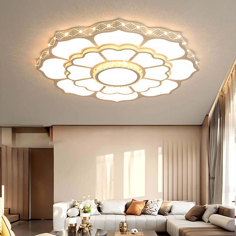 新款轻奢客厅大灯简约现代花朵吸顶灯圆形水晶灯大厅主灯具2023年