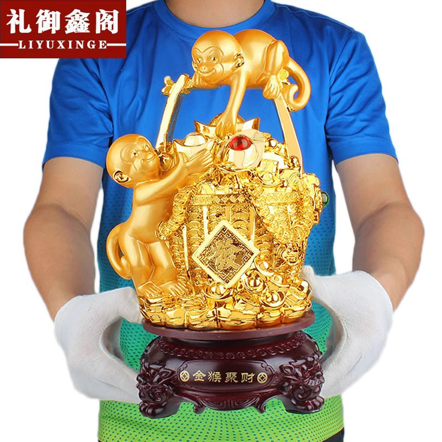 猴子摆件金猴聚宝十二生肖家居风水招财猴年吉祥物家居装饰工艺品