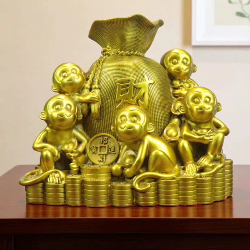 黄铜五猴聚财招财摆件乔迁送礼品