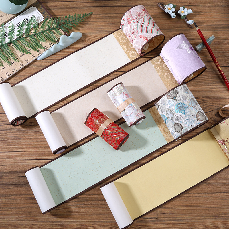 空白宣纸小手卷鱼籽金书画小卷轴