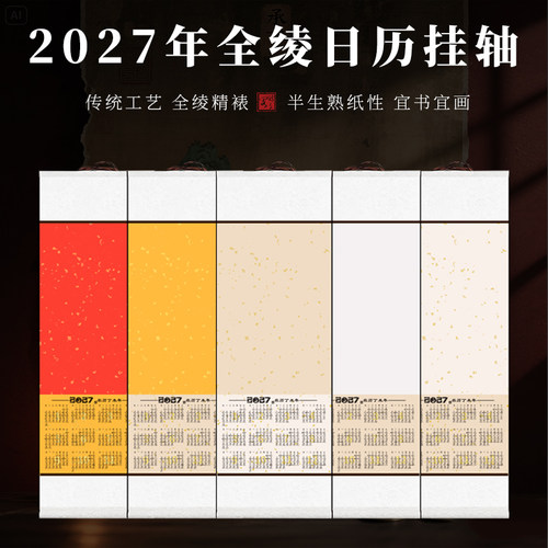 2027羊年手写宣纸日历挂轴卷轴