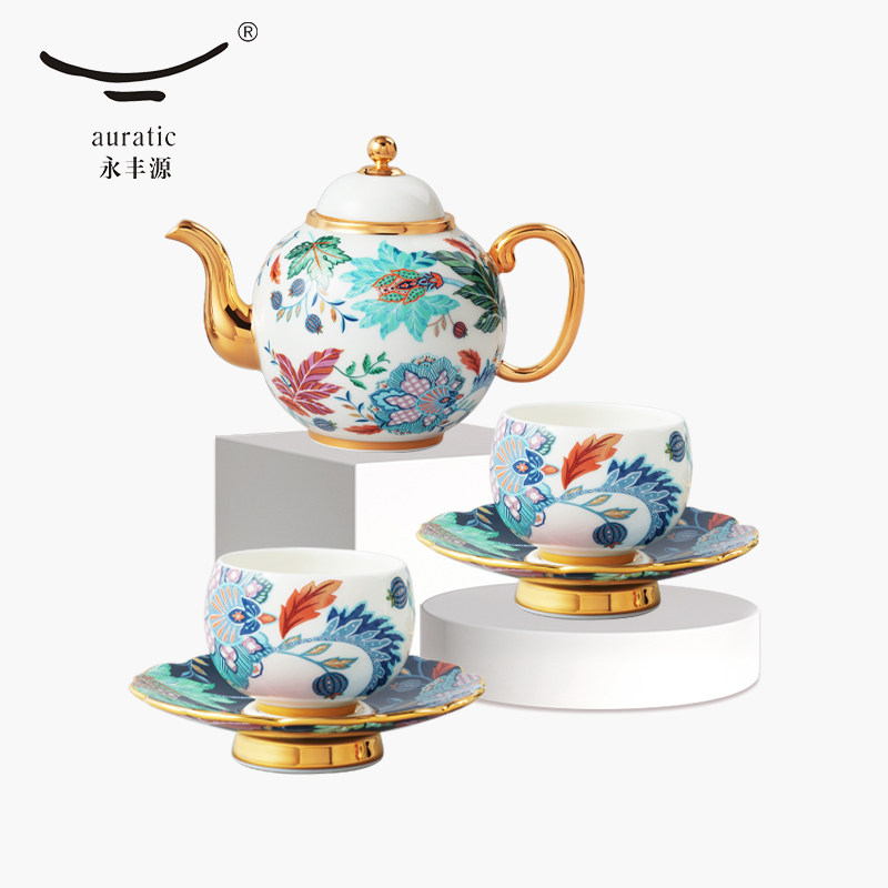 永丰源 幸福满园6头中式茶具 一壶二杯陶瓷下午茶杯碟茶壶礼盒装