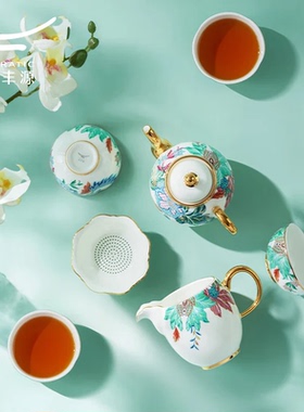 国瓷永丰源幸福满园8头茶具4人位 陶瓷中式茶壶茶杯高档礼盒装