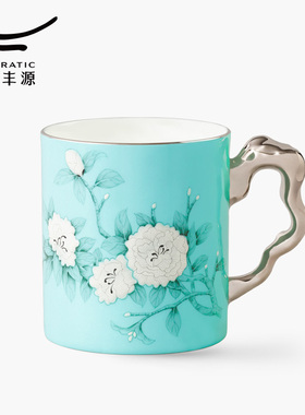 永丰源 夫人瓷手绘蓝马克杯340ml陶瓷水杯茶杯杯子伴手礼礼盒装