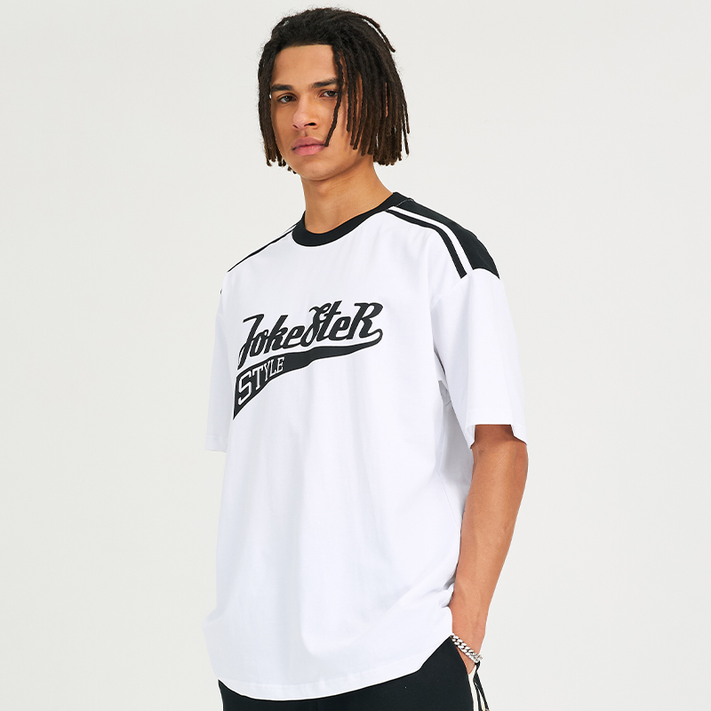 JOKESTER25夏新品街头运动街舞拼接美式宽松潮牌情侣短袖T恤男女