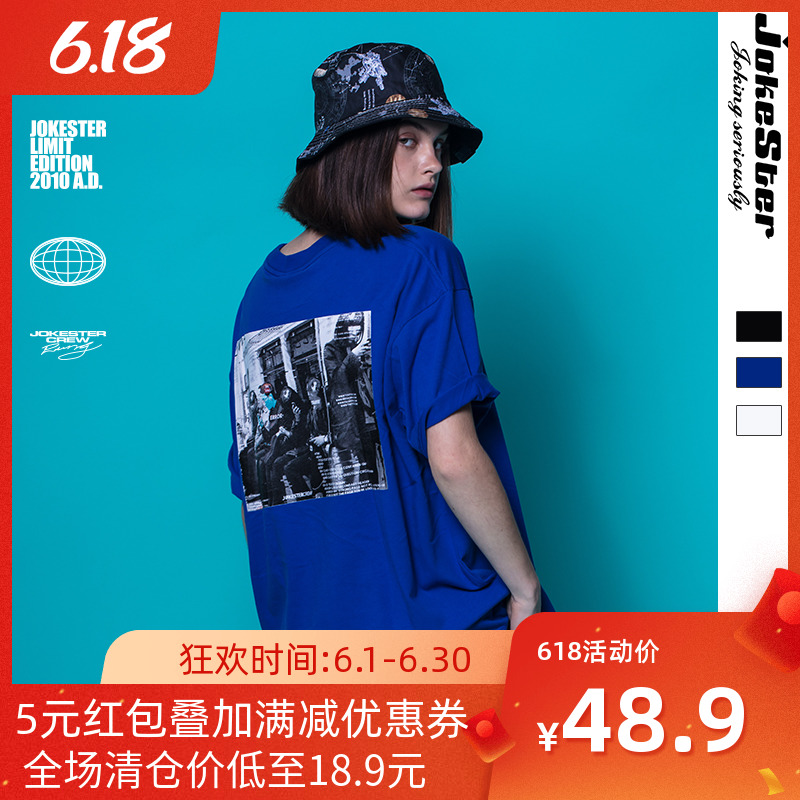 JOKESTER原创夏季中文字母印花宽松圆领半袖oversize落肩insT恤