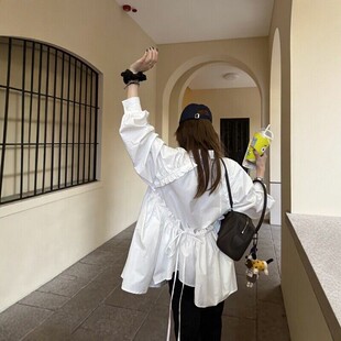 衬衫 春夏新款 饰长袖 荷叶边绑带装 东大门同款 多穿法