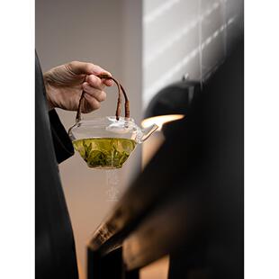 圭隐堂耐热玻璃手工藤编提梁泡茶碗家用复古冷泡茶壶公道杯分茶器