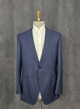 175高150斤绵羊毛藏蓝色格子男士西装正装通勤商务休闲外套D086