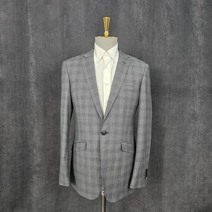 178高140斤羊毛复古浅灰格男士西装通勤潮流商务休闲外套百搭D077