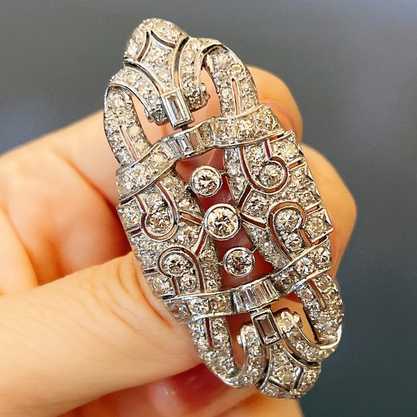 artdeco时期，钻石胸针，西洋古董珠宝首饰，钻石6ct左右