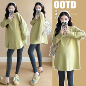 T恤衫 遮屁股孕妇上衣春秋款 潮妈休闲简约圆领大码 宽松时尚 孕妇装