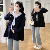 领拼接宽松娃娃衫 孕妇装 洋气减龄西装 新款 遮肚显瘦孕妈妈上衣 春季