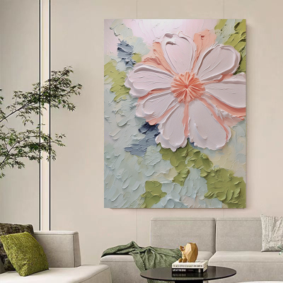 SYMT.ART手绘油画《风沐花意1》客厅玄关过道装饰画肌理花朵挂画