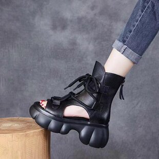 时装 凉鞋 女鞋 热卖 时尚 新款 凉靴拉链高跟6cm真皮凉鞋 休闲百搭 春季