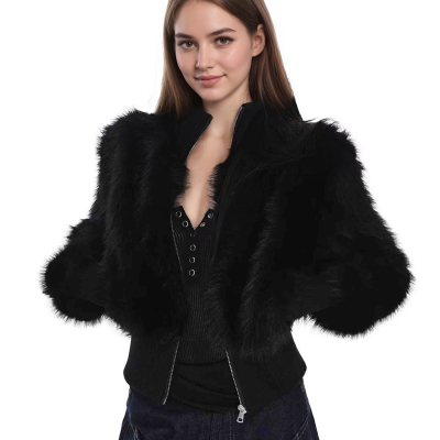 高级感小个子短款立领黑色皮草