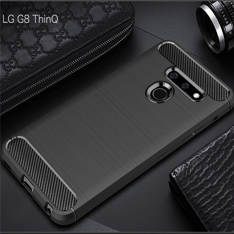 LG G8 ThinQ三摄版碳纤维拉丝软硅胶全包边防摔滑手机壳保护套女