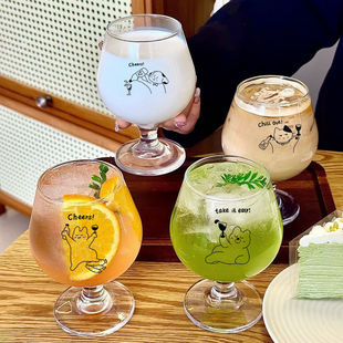 ins风玻璃高脚杯红酒杯甜酒杯果汁杯水杯冷饮杯酒杯 轻奢原创韩式