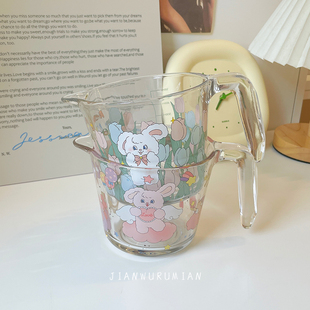 兔茸茸熊咔咔玻璃量杯带刻度早餐杯度量烘焙碗打蛋高硼硅碗微波炉