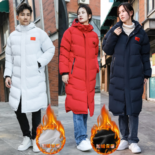 中国国家队冬训加绒长款过膝运动员棉大衣男冬季体院训练羽绒棉服