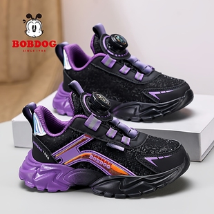 巴布豆女童运动鞋2026新款皮面防水儿童老爹鞋春秋款中大童跑步鞋