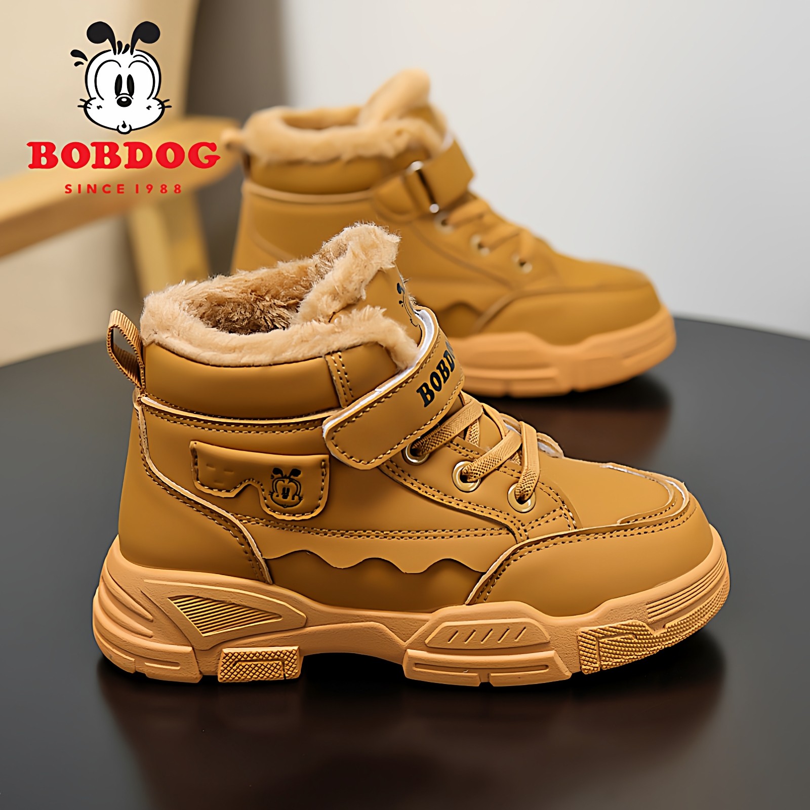 巴布豆童鞋男童棉鞋2025冬季新款加绒加厚大棉鞋户外儿童马丁靴女