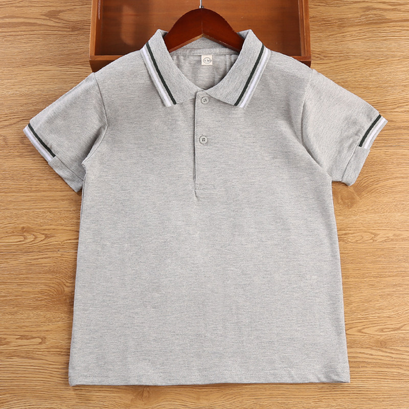 儿童校服短袖polo衫男女童夏季纯棉灰色上衣班服半袖T恤中小学生