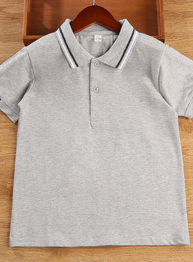 儿童校服短袖polo衫男女童夏季纯棉灰色上衣班服半袖T恤中小学生