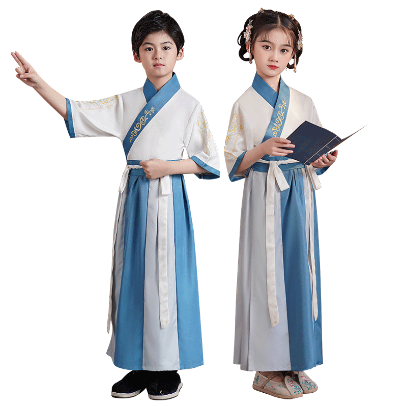 儿童古装汉服国学男童短袖服装小学生书童男女童夏季中国风演出服