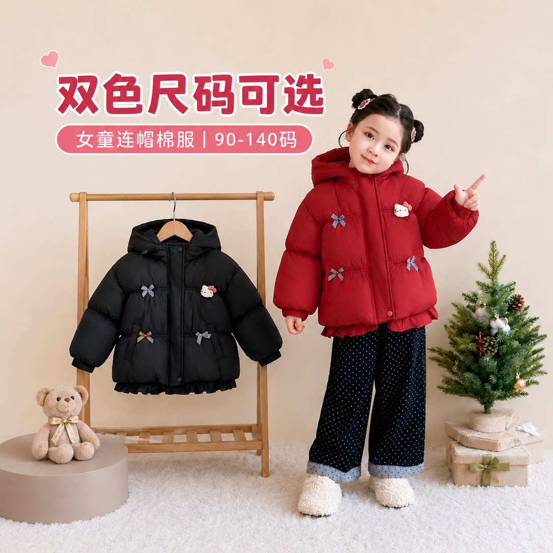 女童加厚棉服夹棉儿童冬装外套2025新款洋气保暖中长款宝宝棉衣潮