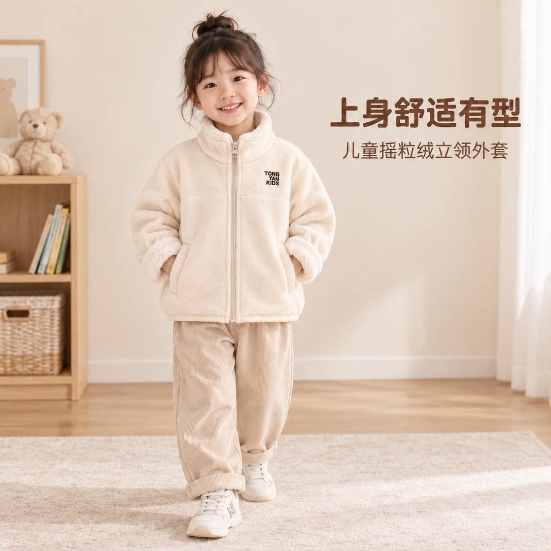 2026新款儿童外套儿童珊瑚绒立领外套男女童加厚保暖拉链开衫简约