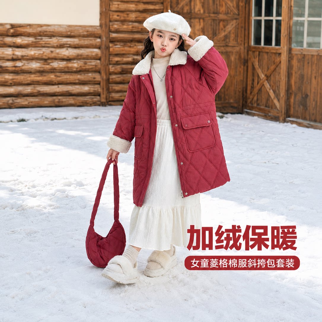 女童航线加绒外套新款韩版中大童宽松上衣儿童冬季小女孩棉服