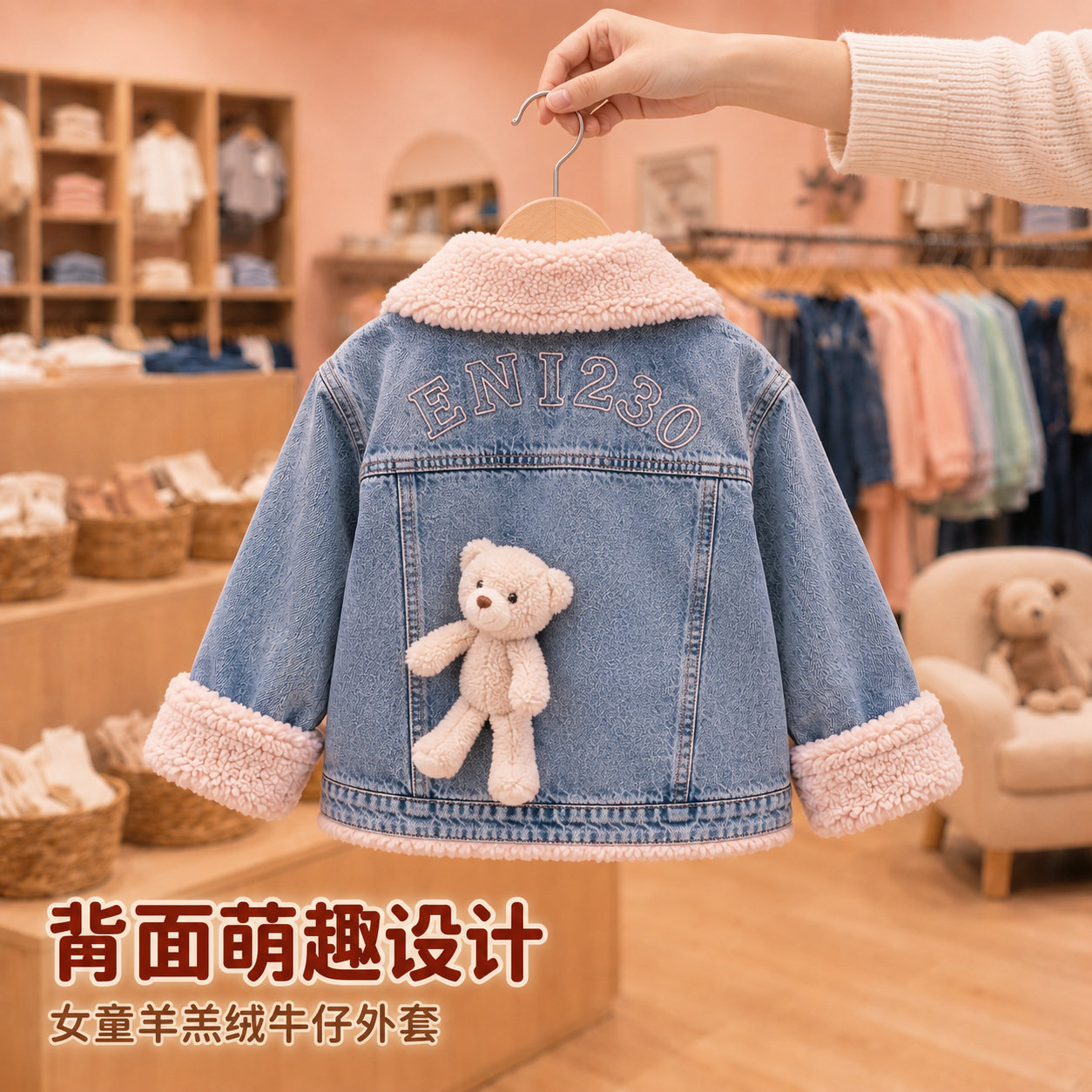 女童牛仔外套冬季加绒加厚2026新款韩版儿童小熊短款上衣时髦洋气