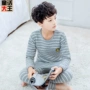 Bộ đồ lót nhiệt 4 mùa xuân 8 bé trai 6 dày 5 mẫu mùa đông 7 trẻ em 9 quần áo mùa thu 12 tuổi Đồ ngủ 100% cotton - Quần áo lót đồ bộ cho bé trai