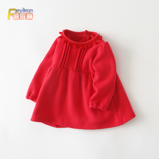 女童宝宝红色新年连衣裙冬季薄绒1一3岁婴儿秋冬装生日礼裙子洋气