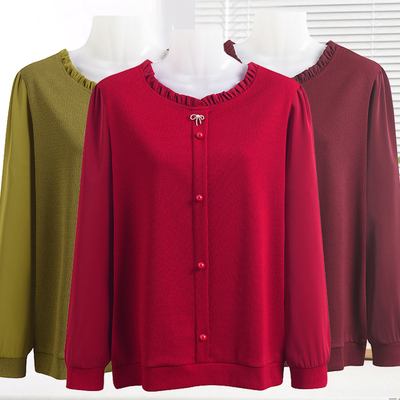 新款妈妈春装洋气长袖针织打底衫