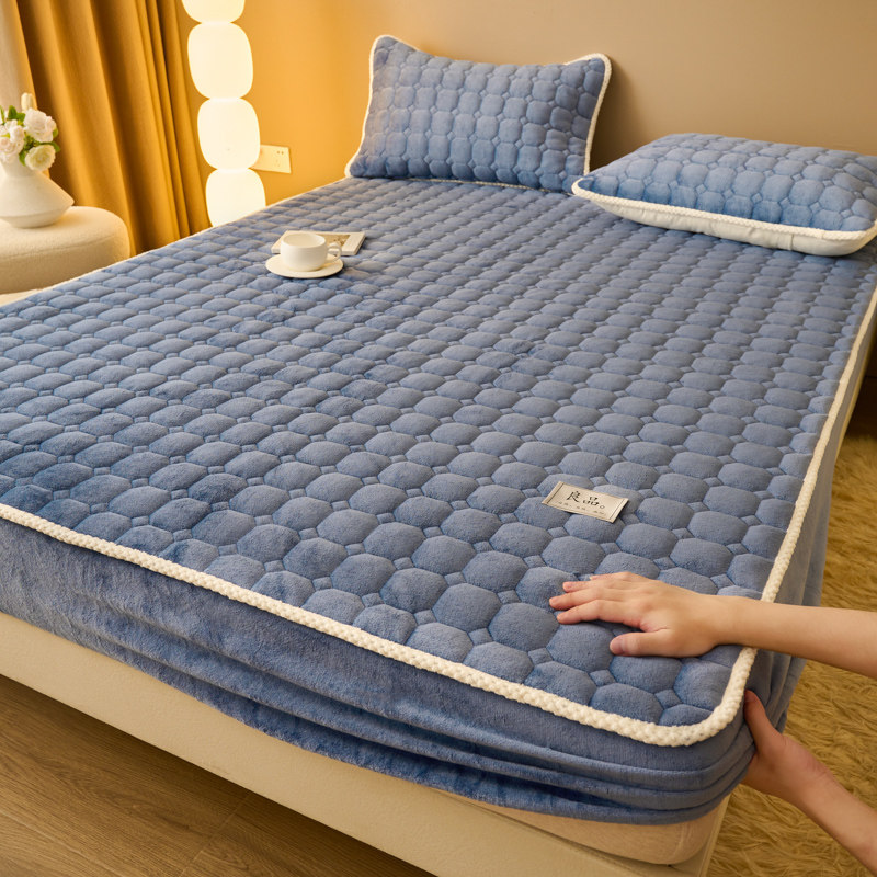 冬季牛奶绒床笠单件家用加绒保暖席梦思床垫保护套防尘罩三件套
